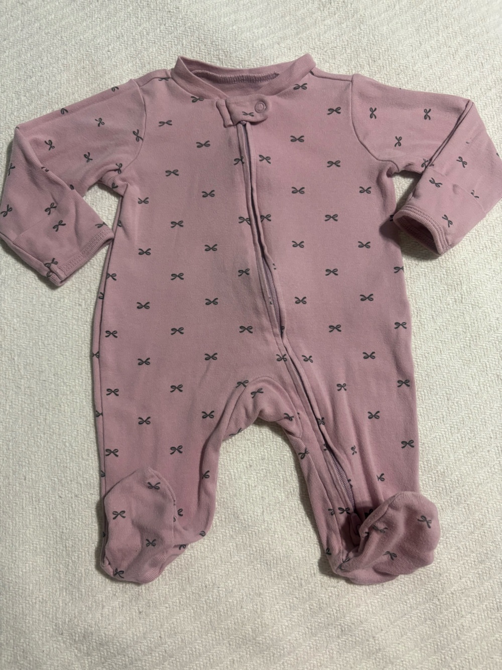 Carter’s Dusty Rose Bow 2 Way Zipper Footie Pajamas with Foldover Mittens 3M